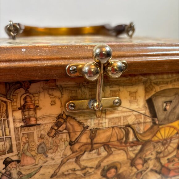 Vtg Decoupage Wooden Purse - Picture 3 of 14